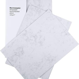 100 Sheets of Writing Paper Marble Paper Grey 120 g, A4 – Double-Sided Marbled Paper in High Quality – Premium Ideal as a Menu, Certificate, Church Book and Certificate
