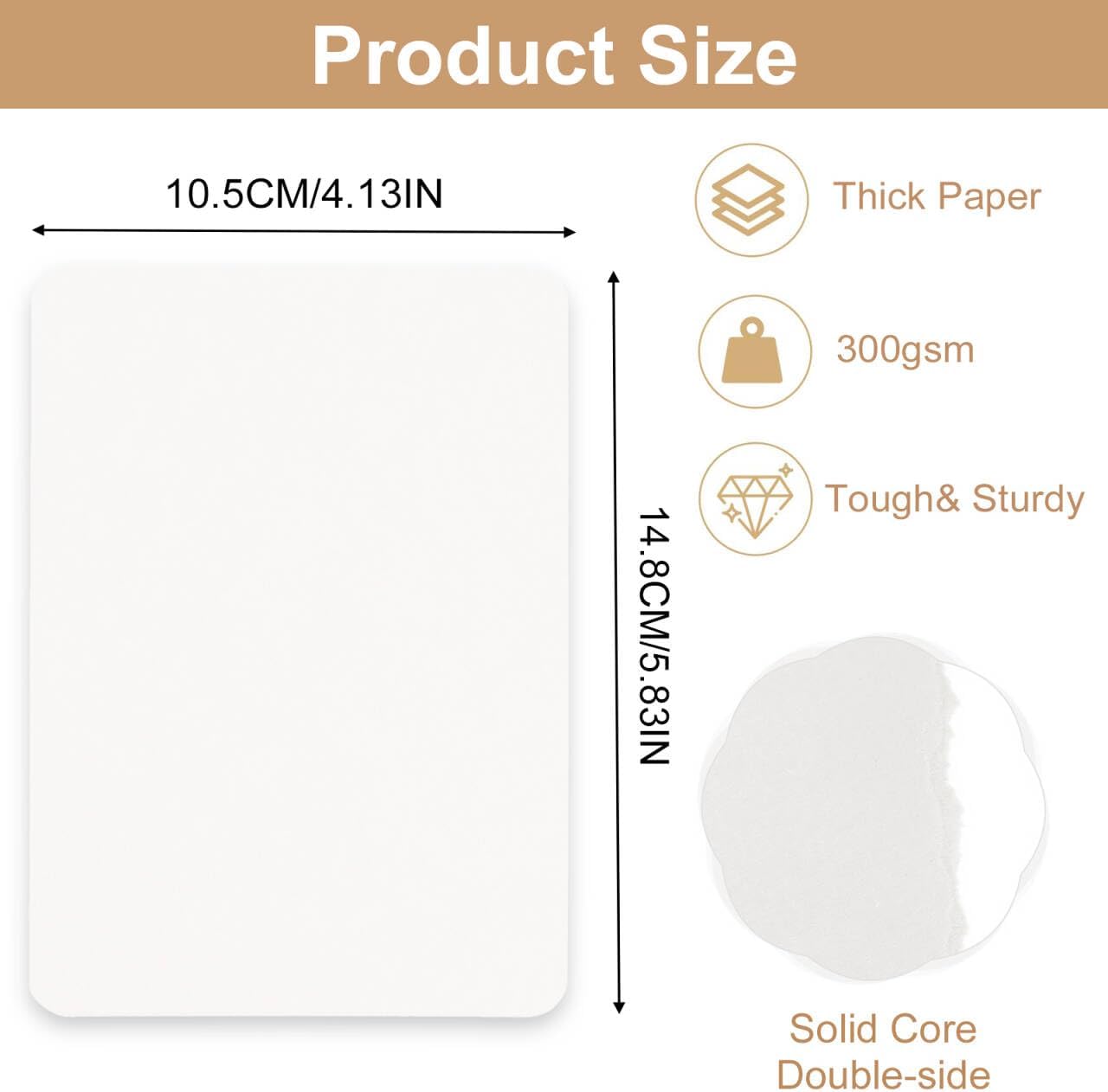 Pack of 60 A6 Kraft Paper Cards 10.5 x 14.8 cm Postcards Blank 300 g/m² Printable Index Cards A6 Blank for DIY Creative Wedding Invitations Thank You Cards (White) – Bild 2