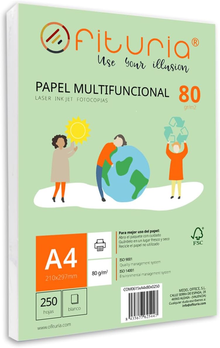 Pack of 250 White A4 Sheets 80g Printer Paper Multifunctional Copier Paper for School and Office Ideal for Laser Printers, Inkjet Printers or Copiers - Ofituria