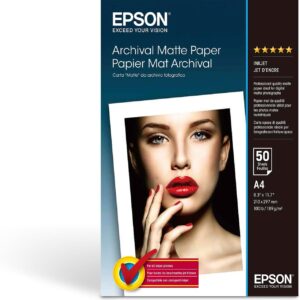 Epson Archival Matte Paper, A4, 210 x 297mm, 189 g/m2, 50 Sheets