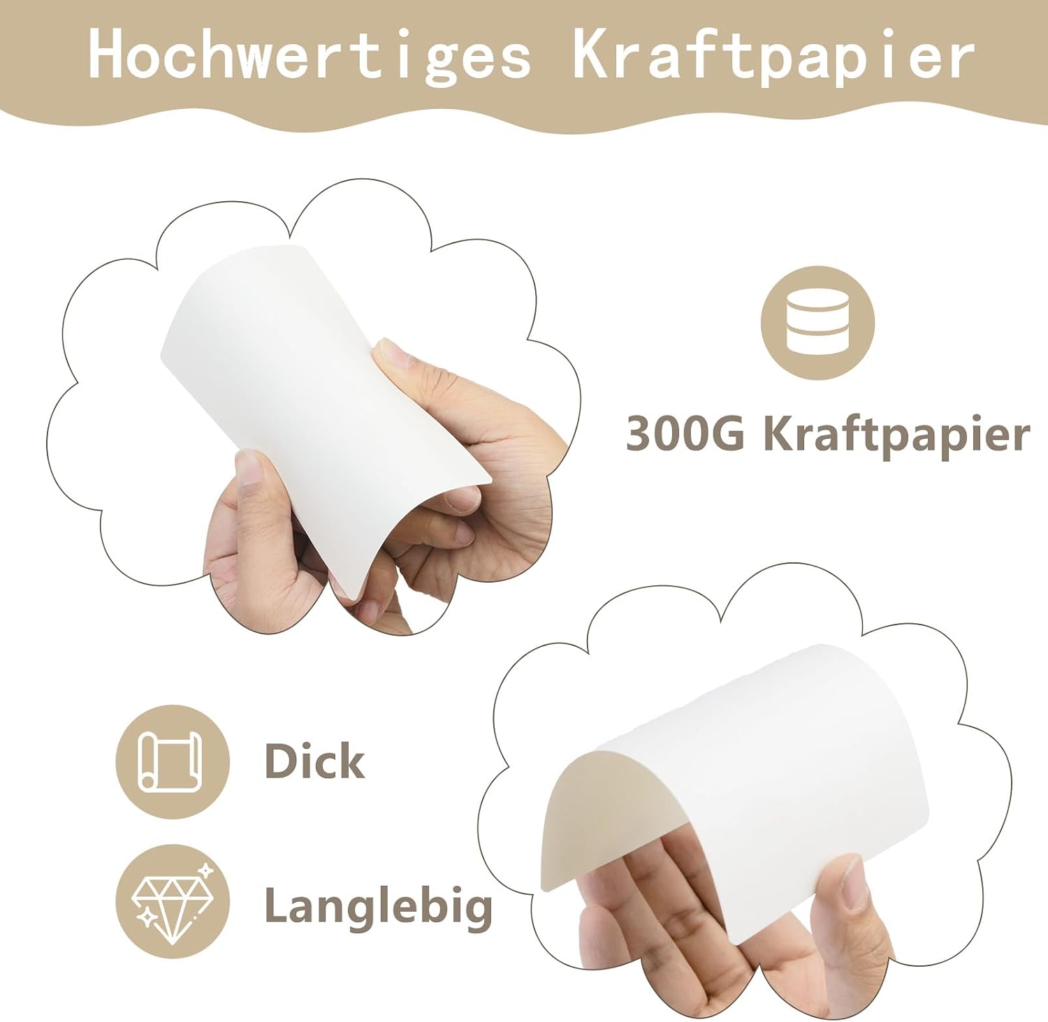 moinkerin Pack of 60 A6 Kraft Paper Cards, 300 g/m², Milk White | Printable postcards blank cards in format 10.5 × 14.8 cm for DIY, wedding invitations, thank you cards – Bild 3