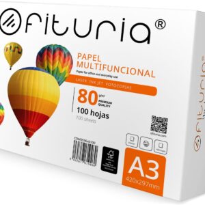 Sheets A3, Universal Paper for Printers and Copiers, White A3 Paper for Work Environments and Home Use, Sheets DIN A3 80g/m², Pack of Sheets - Ofituria (100 Sheets)
