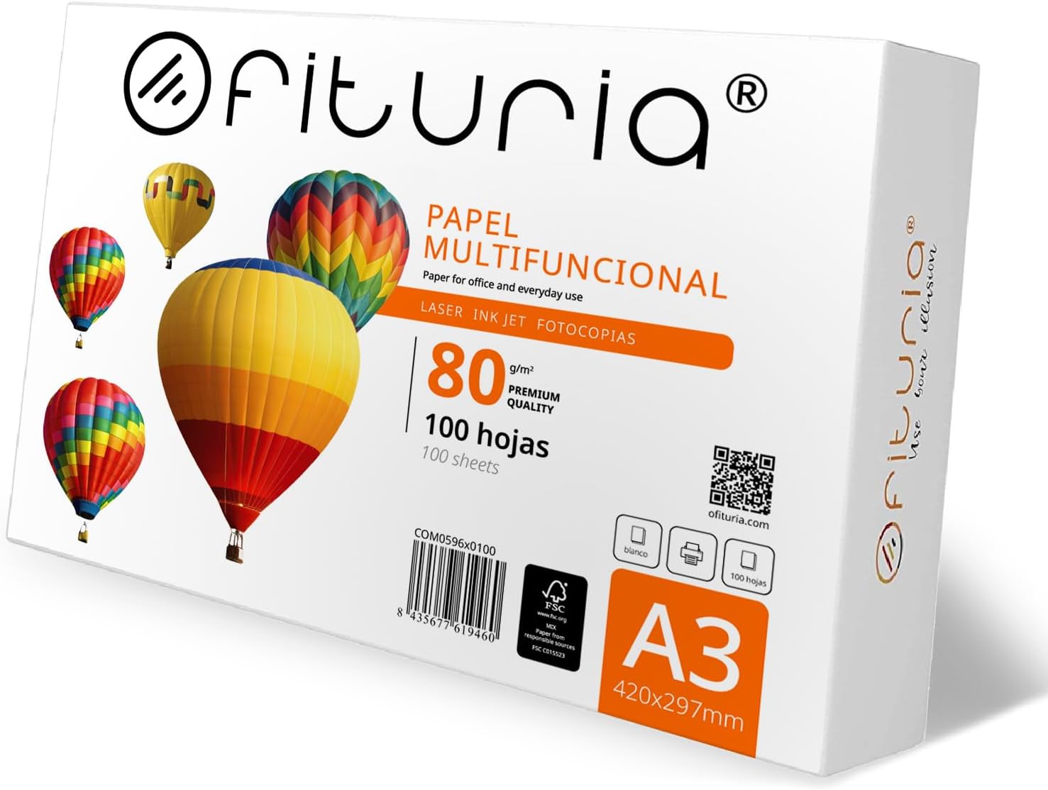 Sheets A3, Universal Paper for Printers and Copiers, White A3 Paper for Work Environments and Home Use, Sheets DIN A3 80g/m², Pack of Sheets - Ofituria (100 Sheets)