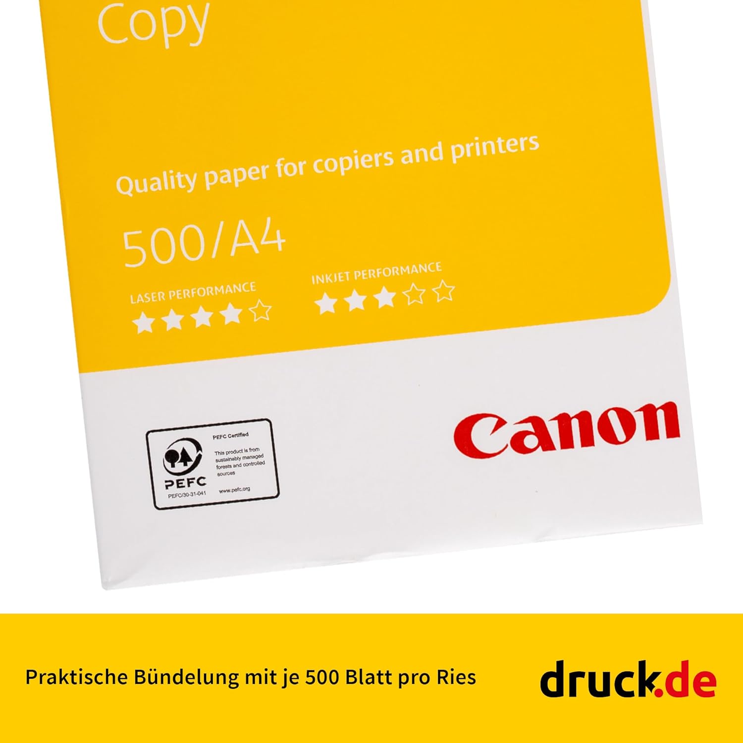 Canon Yellow Label Copy A4 Paper 80 g/m² - 2,500 Sheets (5 x 500) Copier Paper PEFC, 102 µm Thickness, 150 Whiteness | Canon Printer paper and copy paper DIN A4, 2,500 sheets, 80 g/m², CIE150, white, universal paper – Bild 2