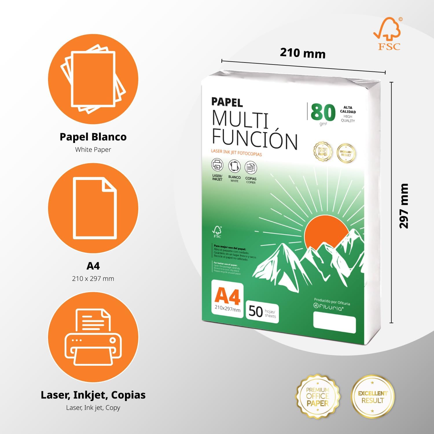 Ofituria A4 80 gsm 50 Sheets Multipurpose Paper for Laser Inkjet Printers, Copier, Office Supplies, School Supplies, Pack of 50 Sheets, 80 g – Bild 2