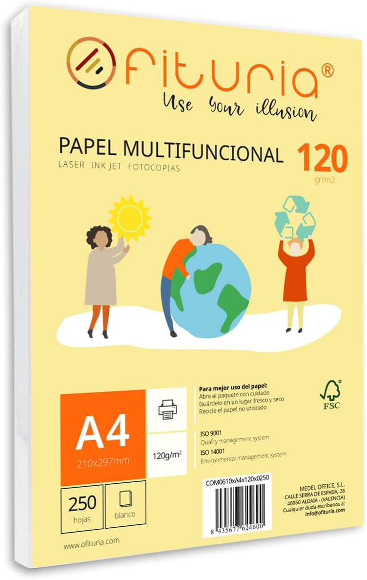 Pack of 250 White A4 Sheets 120g Printer Paper Multifunctional Copier Paper for School and Office Ideal for Laser Printers, Inkjet Printers or Copiers - Ofituria