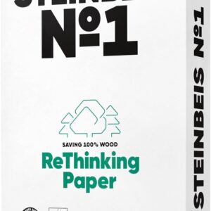 Steinbeis No.1 Printer Paper – 2500 (5 x 500) Sheets DIN A4 Recycled Paper 80gsm White & Chlorine Free High Quality Copier Paper ISO 70 / CIE 55