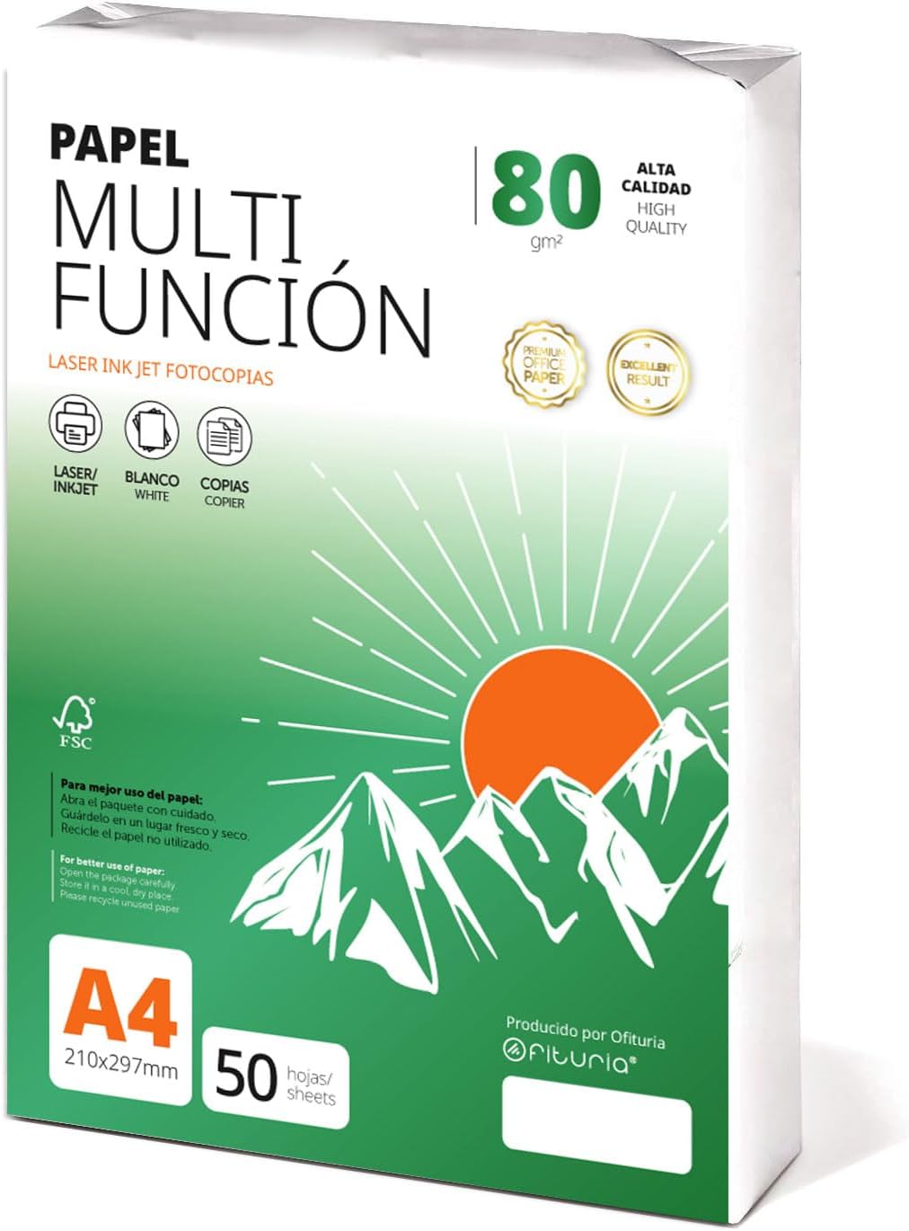 Ofituria A4 80 gsm 50 Sheets Multipurpose Paper for Laser Inkjet Printers, Copier, Office Supplies, School Supplies, Pack of 50 Sheets, 80 g