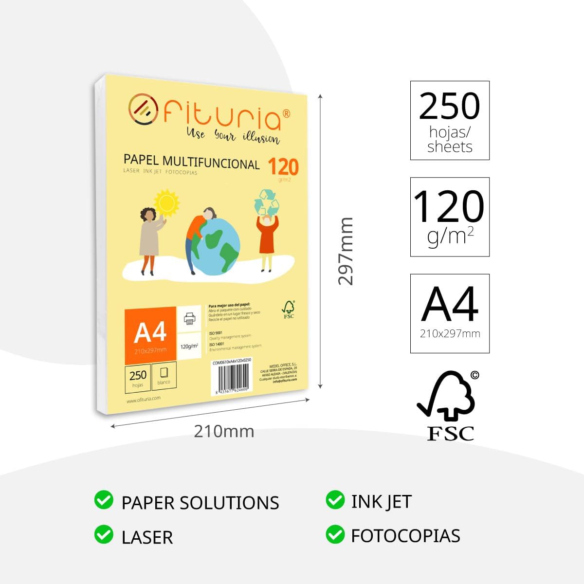 Pack of 250 White A4 Sheets 120g Printer Paper Multifunctional Copier Paper for School and Office Ideal for Laser Printers, Inkjet Printers or Copiers - Ofituria – Bild 2