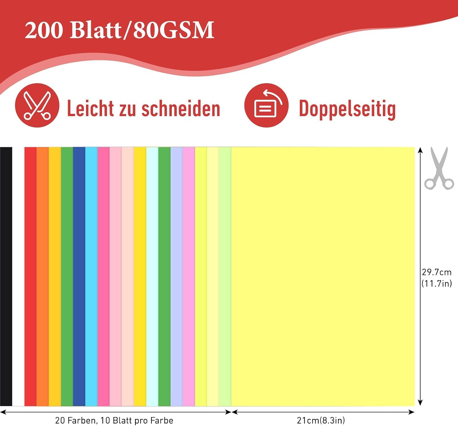200 Sheets Coloured Paper A4 20 Colours 80 g/m² Double-Sided – Bild 2