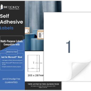100 Sheets, 210 mm x 297 mm, Universal Labels, Self-Adhesive Printable, Sticker Matte Paper, Sticker A4 Compatible with Inkjet & Laser Printers, 1 Label per Sheet
