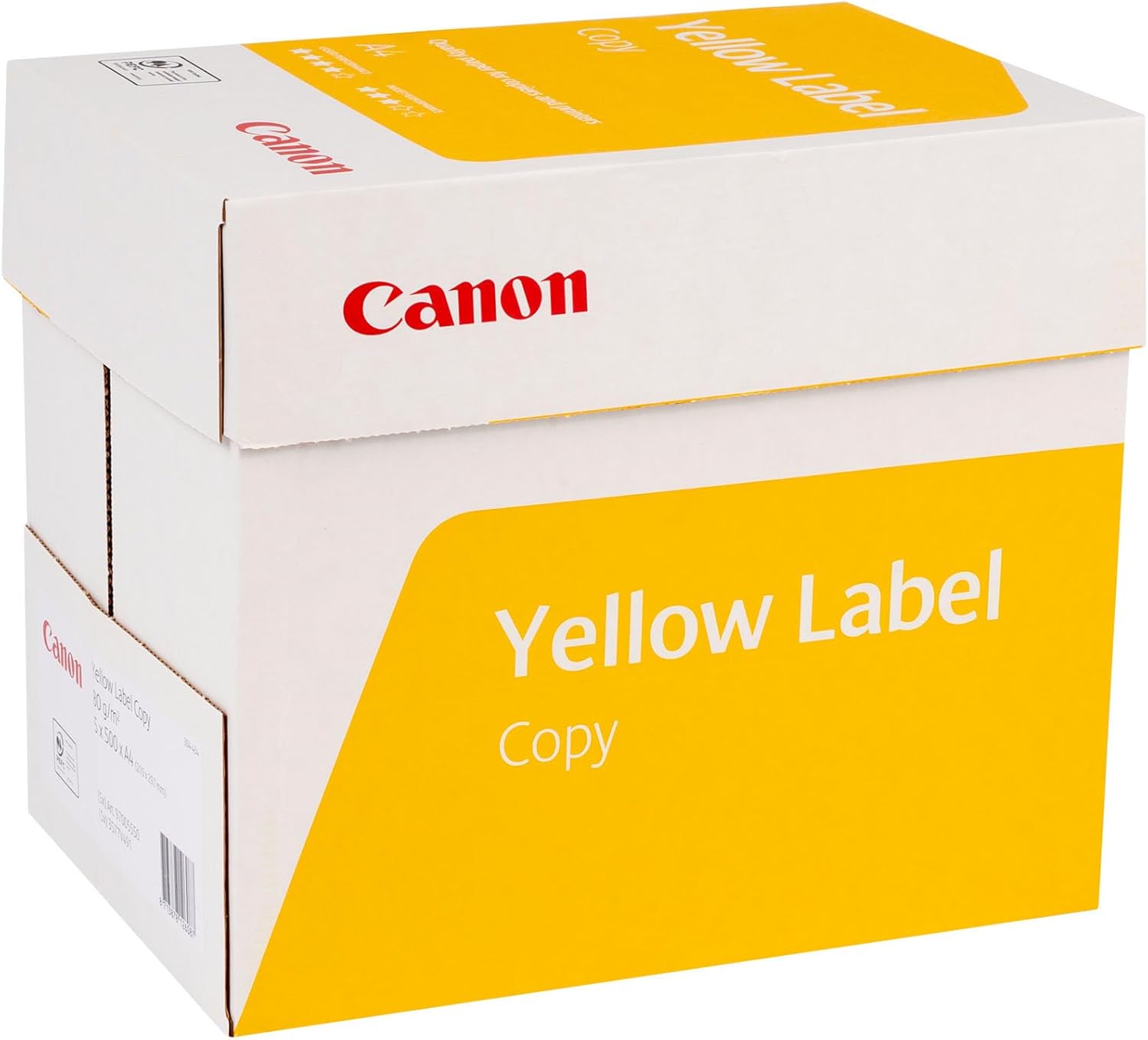 Canon Yellow Label Copy A4 Paper 80 g/m² - 2,500 Sheets (5 x 500) Copier Paper PEFC, 102 µm Thickness, 150 Whiteness | Canon Printer paper and copy paper DIN A4, 2,500 sheets, 80 g/m², CIE150, white, universal paper