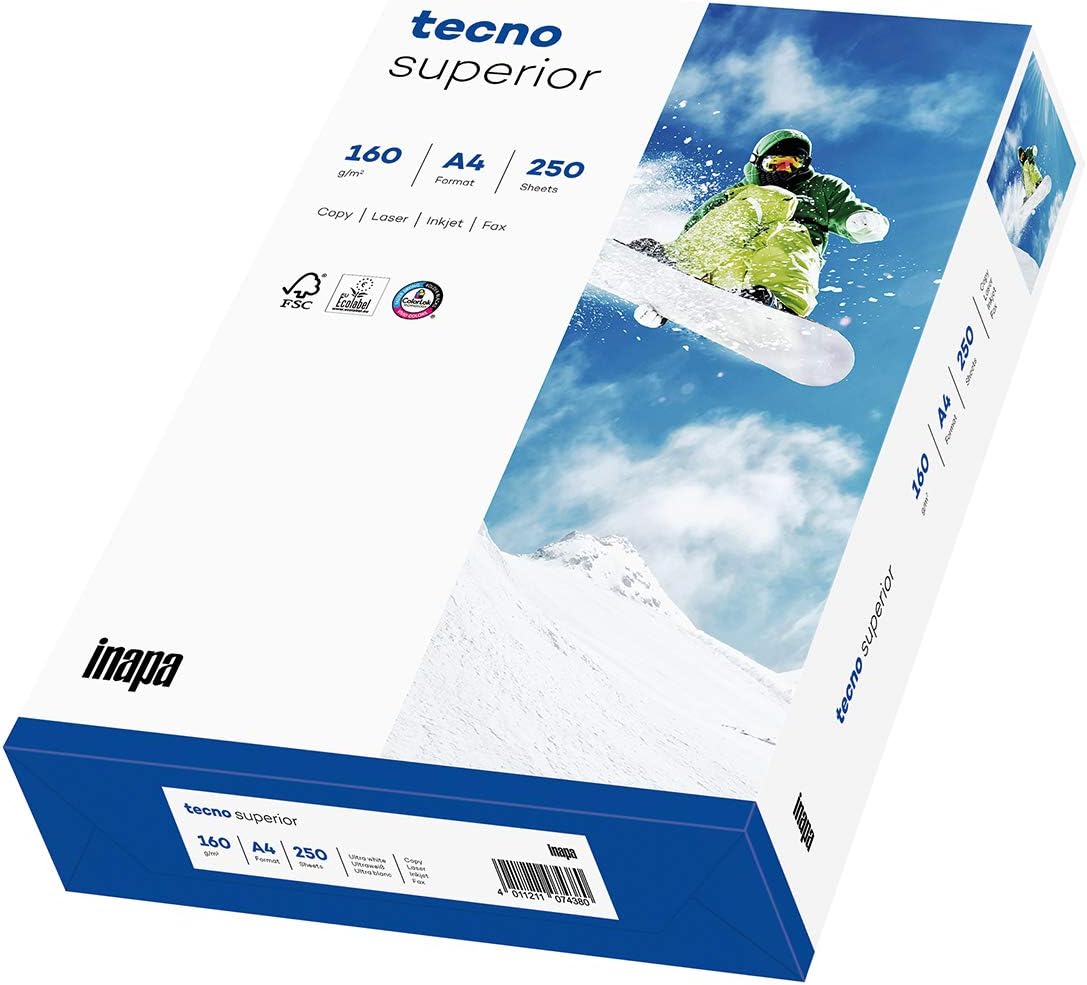 inapa superior printer / copy paper tecno: 160 g/m², A4, 250 sheets, bright white