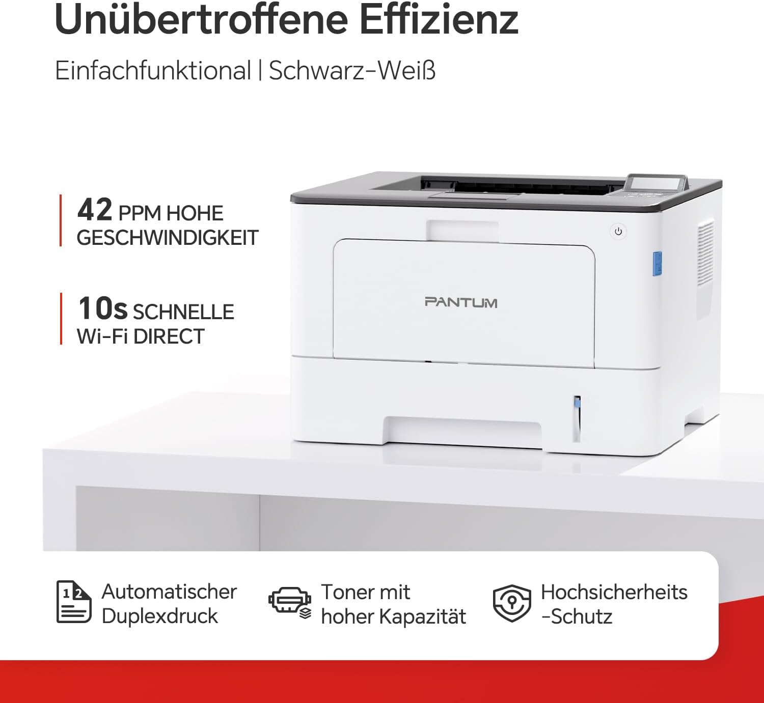 PANTUM BP5200DW Laser Printer Black White WLAN Printer, High Print Speed 42 ppm, Automatic Duplex Printing, USB, Ethernet, Airprint, A4, Includes 3000 Page Starter Toner Cartridge – Bild 2
