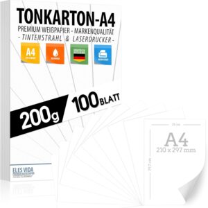 Photo Card A4 Matt Paper 200 g 100 Sheets Premium Paper White DIN Format | Druckerpapier unbedruckt für Postkarten, Briefe, Pappe, Präsentationen Bogen, Basteln, Pappe, Tonkarton, Scrapbooking