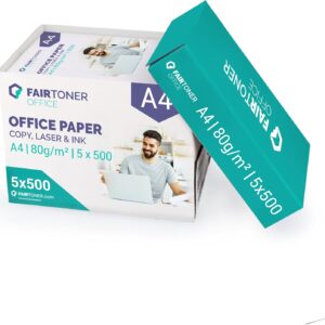 FairToner Office Printer Paper Copier Paper A4 80 g White 2,500 Sheets | 5 x 500 sheets, suitable for inkjet and laser printers, bright white, standard