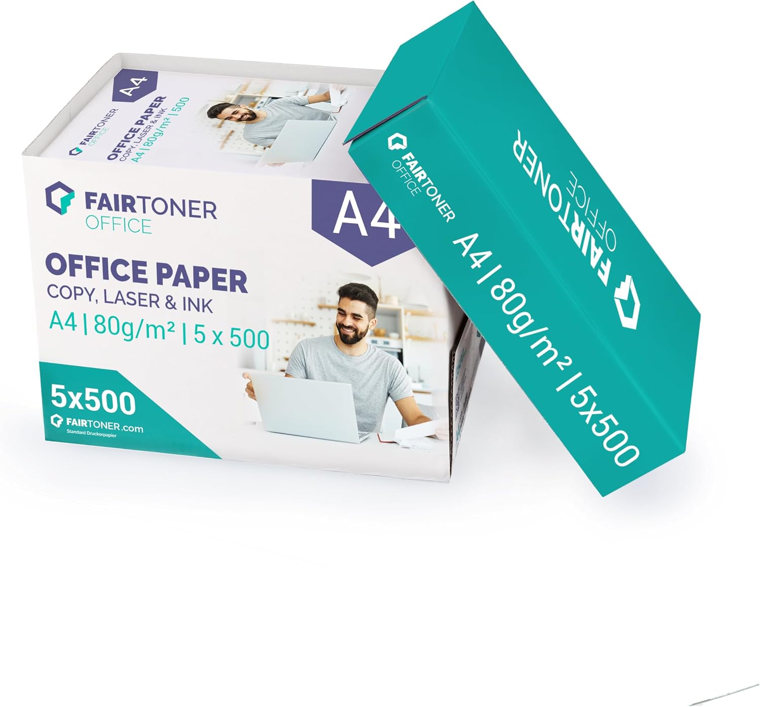 FairToner Office Printer Paper Copier Paper A4 80 g White 2,500 Sheets | 5 x 500 sheets, suitable for inkjet and laser printers, bright white, standard