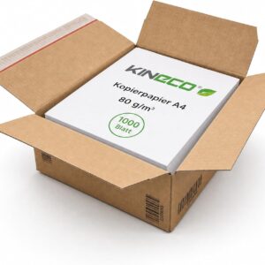 Kineco A4 Copier Paper - 1000 Sheets in Box - Environmentally Friendly & Plastic-Free Packaging - For Printers & Copiers - White, 80gsm