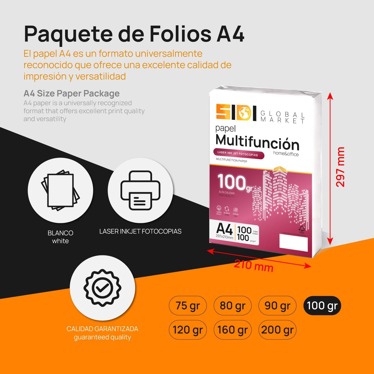 SIDI A4 Paper 100 g Extra White - Printer Paper for School, Work and Home Use, Multi-Purpose Sheets for Copiers (100 h) – Bild 2