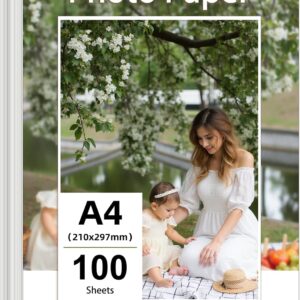 100 Sheets Photo Paper A4 200 g/m², Glossy Printer Paper (21 x 29.7 cm) for Printers, Thick Paper for Printing Photos, Pictures, Flyers