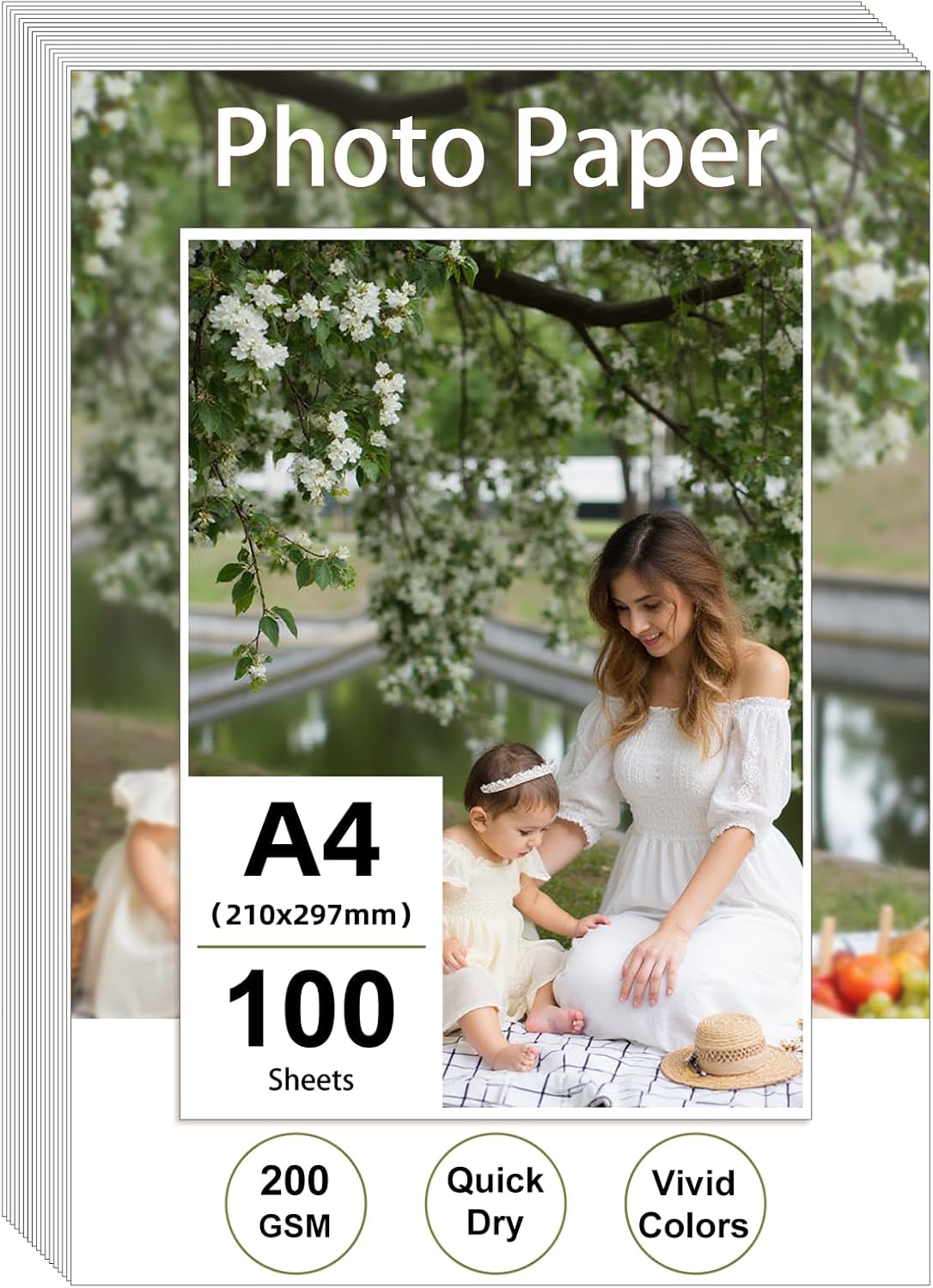 100 Sheets Photo Paper A4 200 g/m², Glossy Printer Paper (21 x 29.7 cm) for Printers, Thick Paper for Printing Photos, Pictures, Flyers