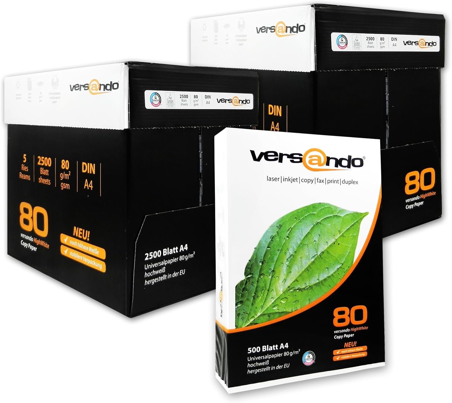 Versando copier paper – white | (10 x 500 sheets HighWhite 80) bright colours, clear writing, PEFC certified