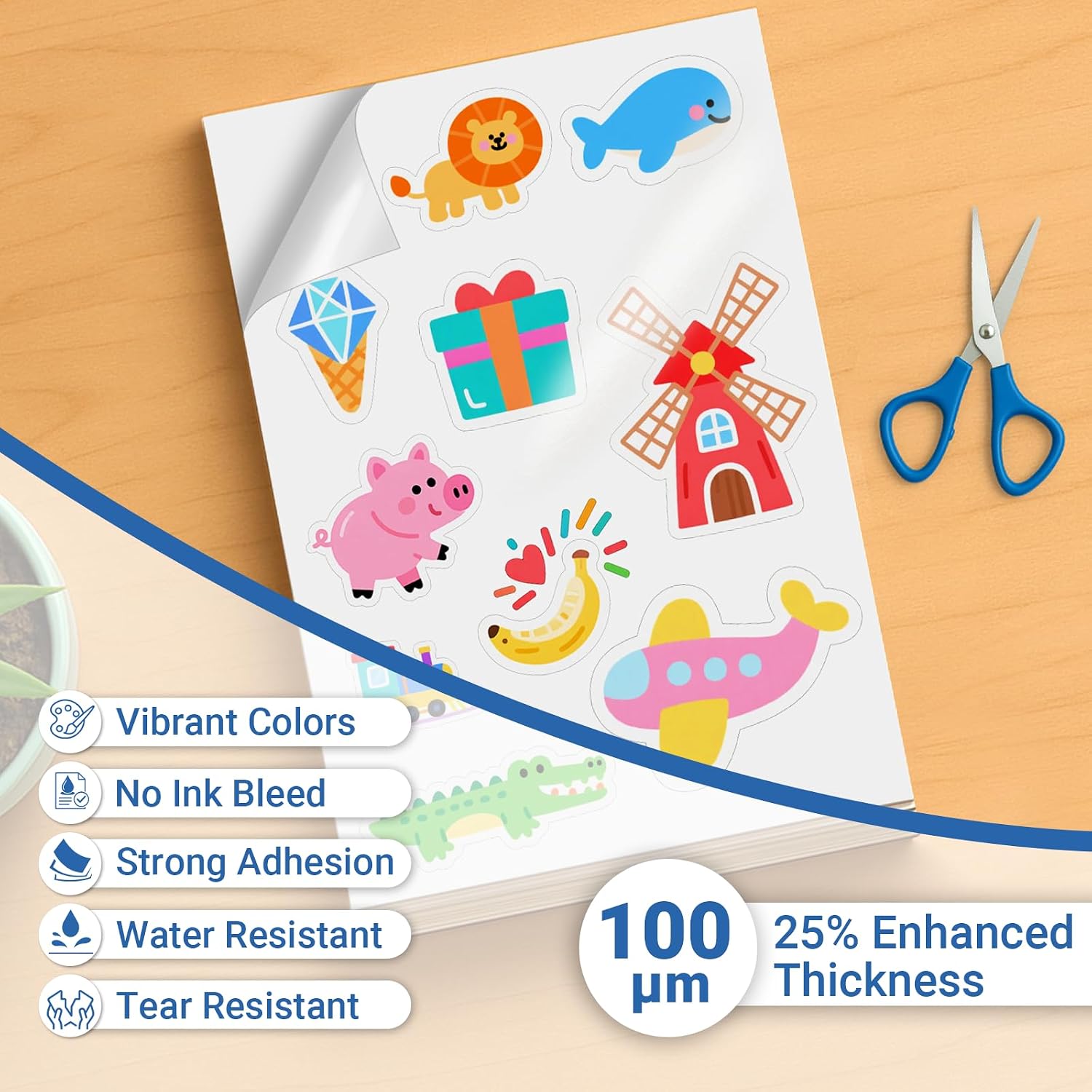 Euqvunn 18 Sheets Sticker Paper for Printing Yourself, A4, Glossy White, Waterproof Printable Vinyl Sticker Paper, Self-Adhesive, Full Page for Inkjet Printers, Quick-Drying, 210 x 297 mm – Bild 2