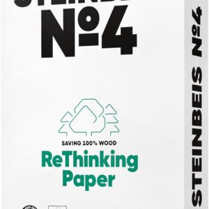 Steinbeis No.4 Printer Paper – 2500 (5 x 500) Sheets DIN A4 Recycled Paper 80gsm White & Chlorine Free High Quality Copier Paper ISO 100 / CIE 135