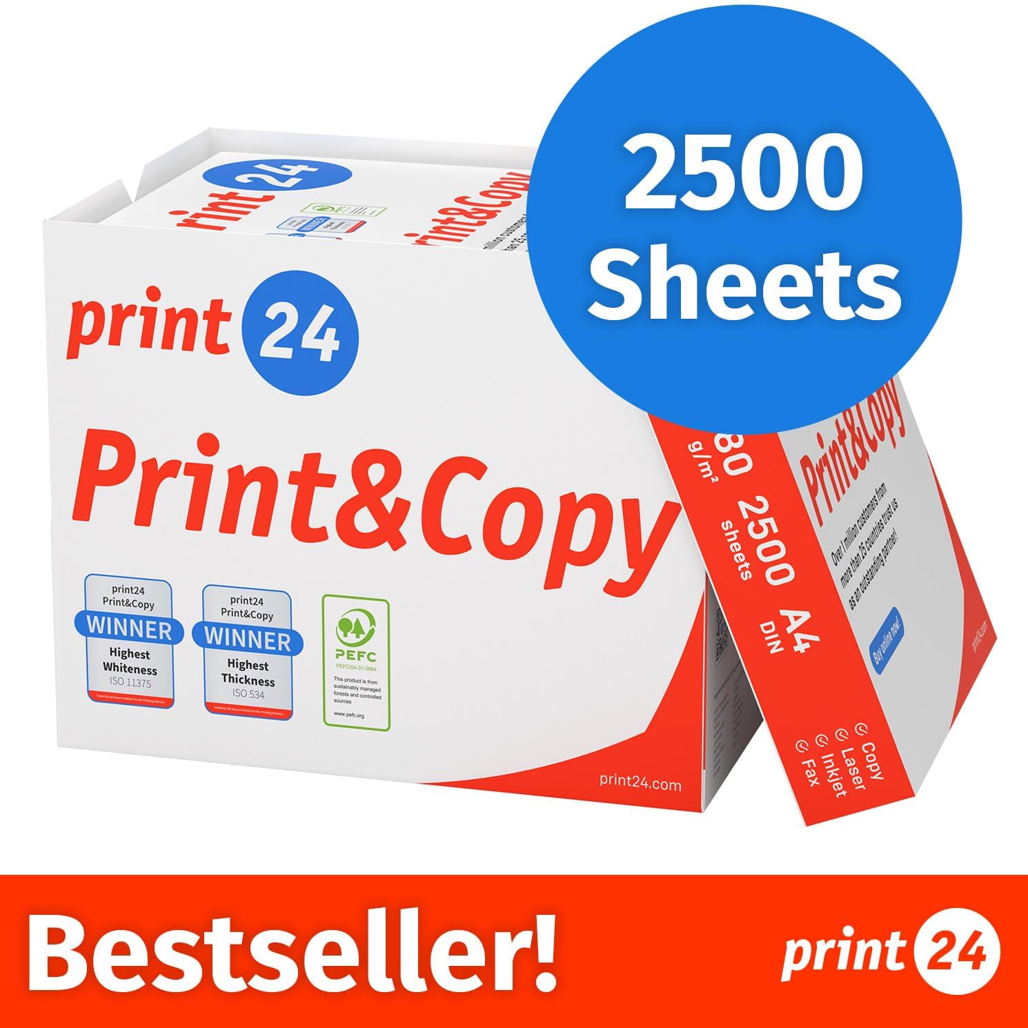 Printer Paper, Copier Paper, 500-150,000 Sheets, A4, 80 g, Premium White, PEFC Certified (2,500 Sheets) – Bild 2