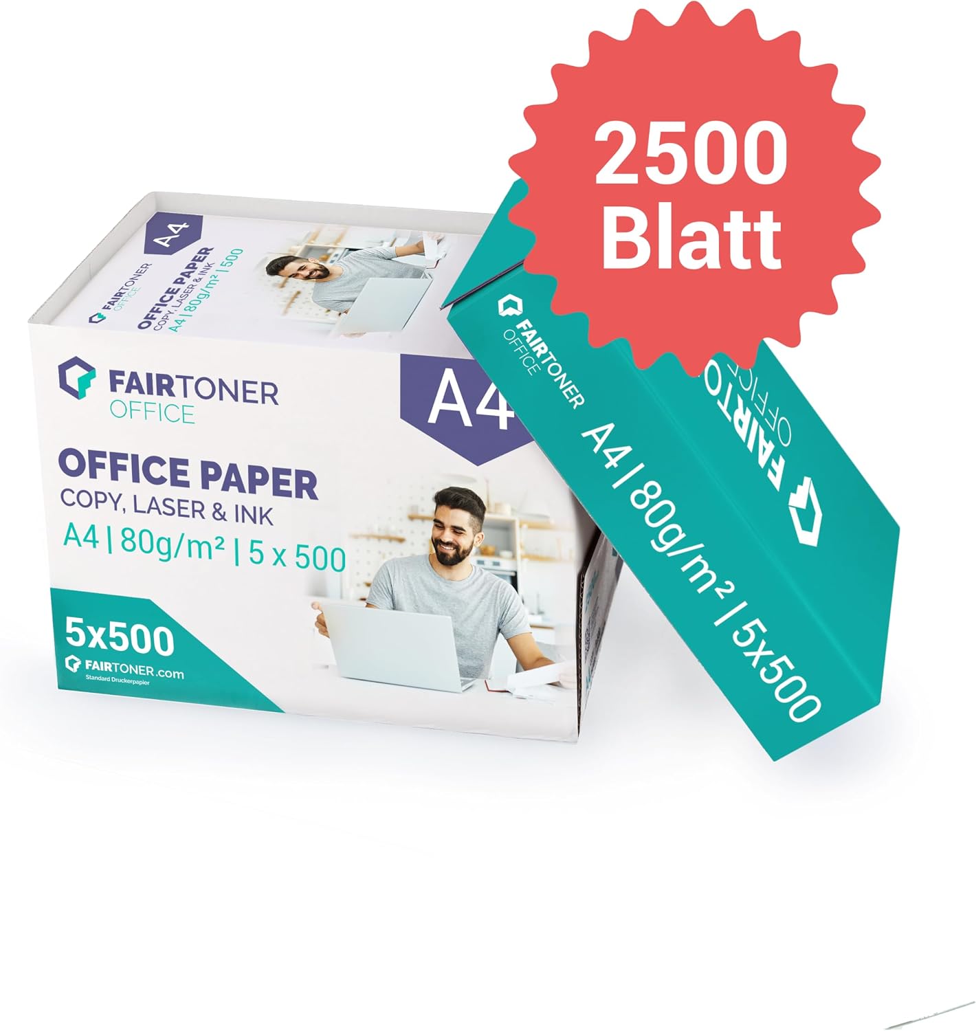 FairToner Office Printer Paper Copier Paper A4 80 g White 2,500 Sheets | 5 x 500 sheets, suitable for inkjet and laser printers, bright white, standard – Bild 2