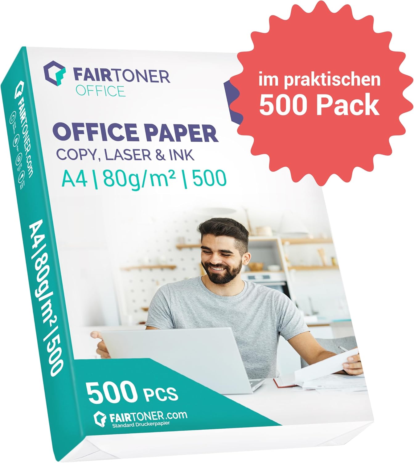 FairToner Office Printer Paper Copier Paper A4 80 g White 2,500 Sheets | 5 x 500 sheets, suitable for inkjet and laser printers, bright white, standard – Bild 3
