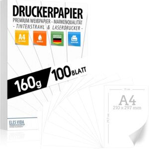 100 Sheets White Printer Paper 160 g/m² – Premium Paper Pure White DIN A4 | 21 x 29.7 cm, white unprinted printer paper for photography, presentations, crafts, application paper, made in Germany