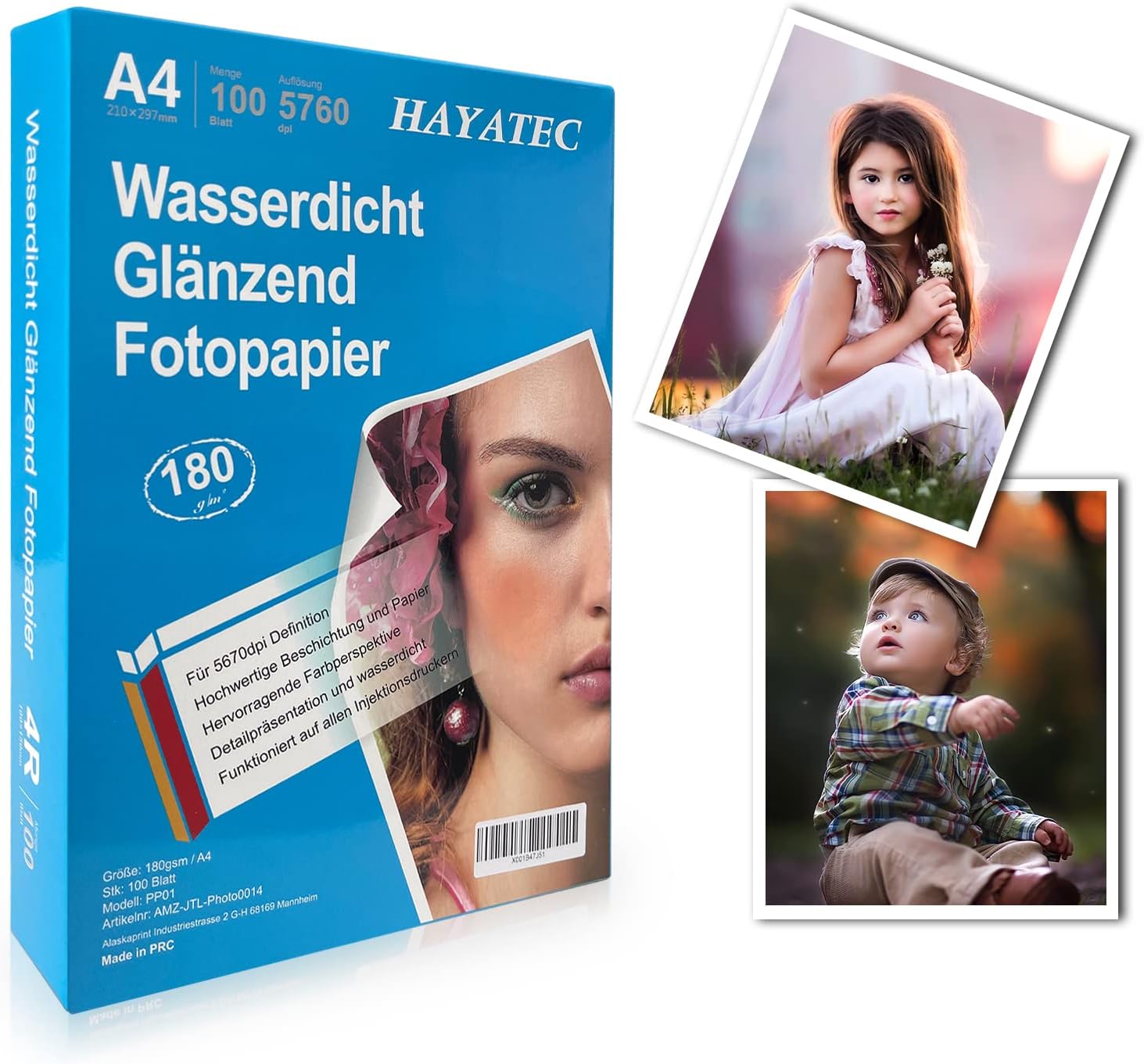 Photo paper, 10 x 15 glossy inkjet printer, photo cards instant dry, waterproof, bright white., 100 sheets