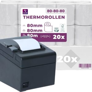 Thermal Rolls 80 mm x 80 m x 12 mm – Till Rolls – Receipt Rolls for Cash Register – Receipt Printer – Thermal Paper – BPA Free (20 Rolls)