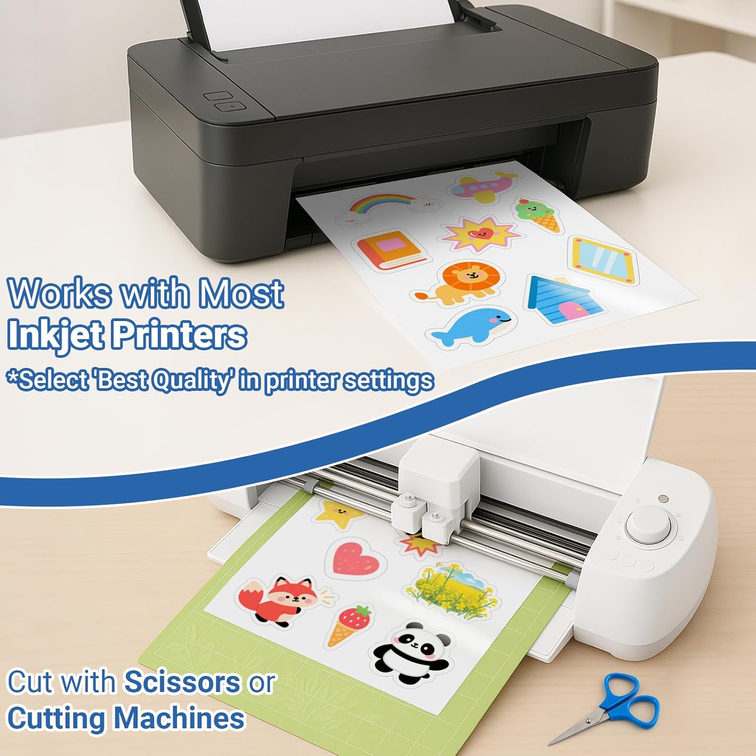 Euqvunn 18 Sheets Sticker Paper for Printing Yourself, A4, Glossy White, Waterproof Printable Vinyl Sticker Paper, Self-Adhesive, Full Page for Inkjet Printers, Quick-Drying, 210 x 297 mm – Bild 4