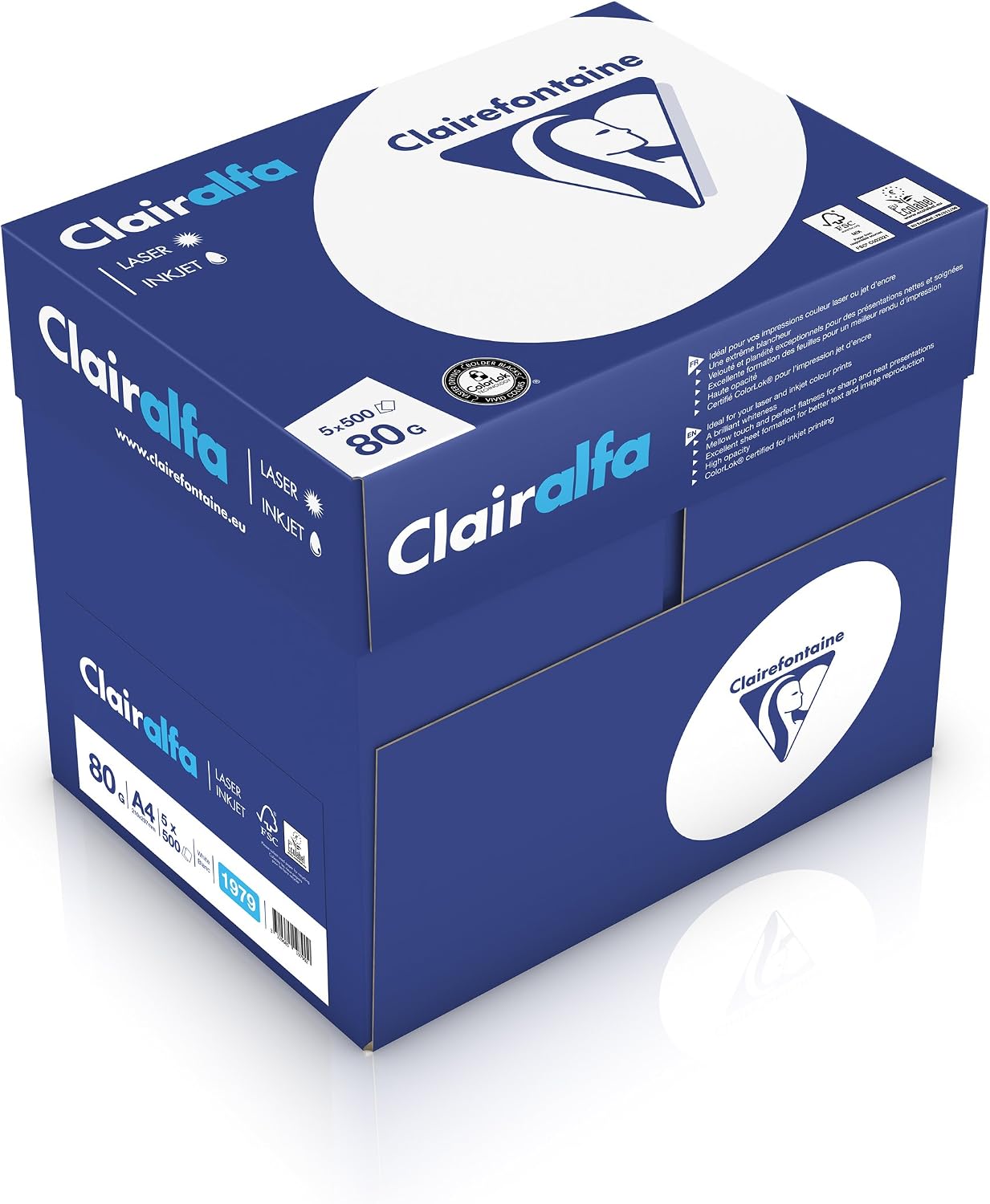 Clairefontaine 1979FFPC Clairalfa Opaque Printer Paper (5 x 500 Sheets, DIN A4, 21 x 29.7 cm, 80 g, Ideal for Everyday Copies and Prints, Pack of 5, White) – Bild 2