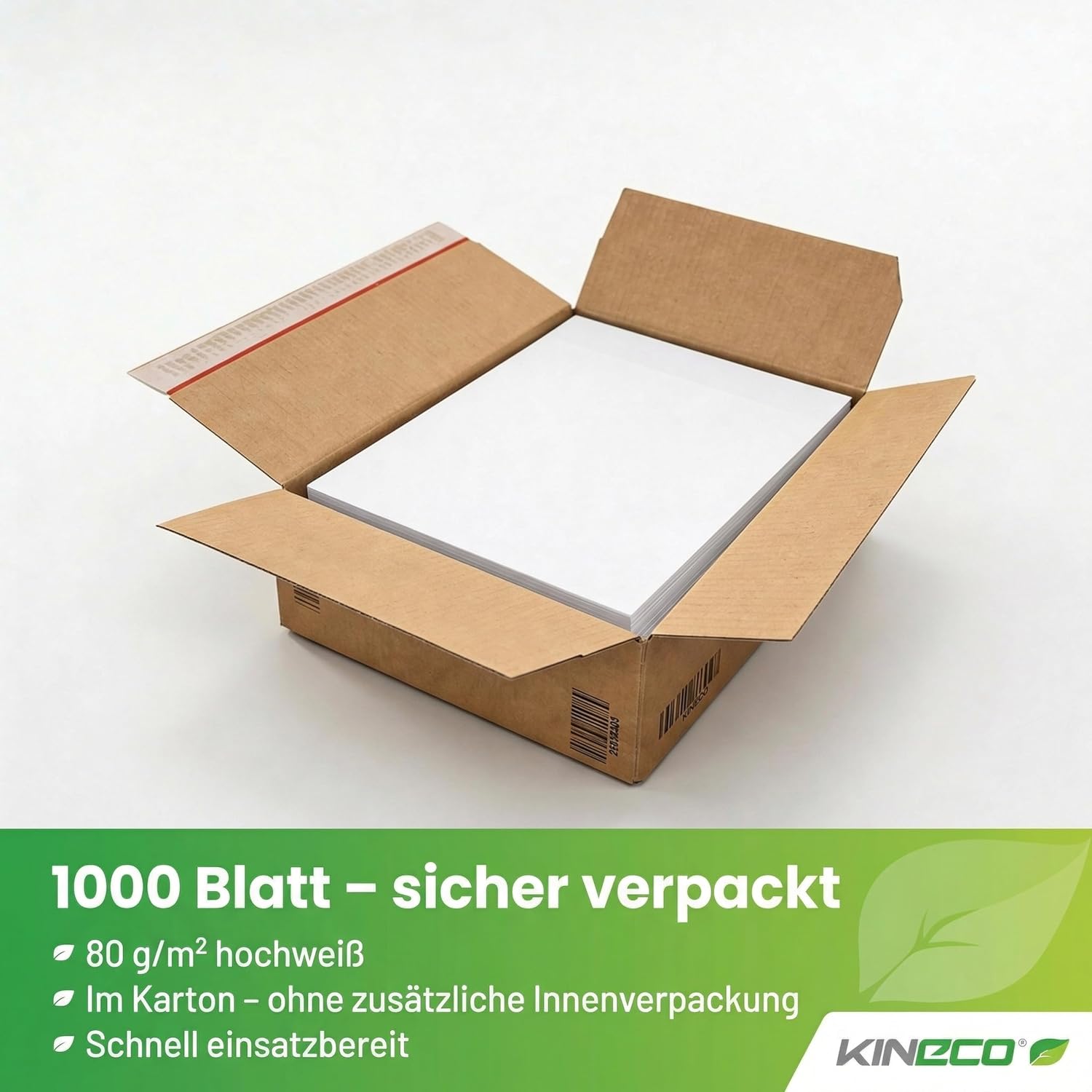 Kineco A4 Copier Paper - 1000 Sheets in Box - Environmentally Friendly & Plastic-Free Packaging - For Printers & Copiers - White, 80gsm – Bild 2