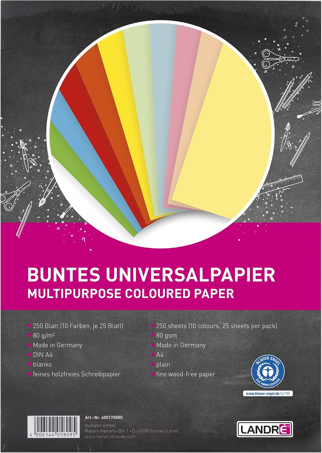LANDRÉ 250 Sheets A4 Coloured Universal Paper 80gsm Printer Paper 10 Colours – Bild 2