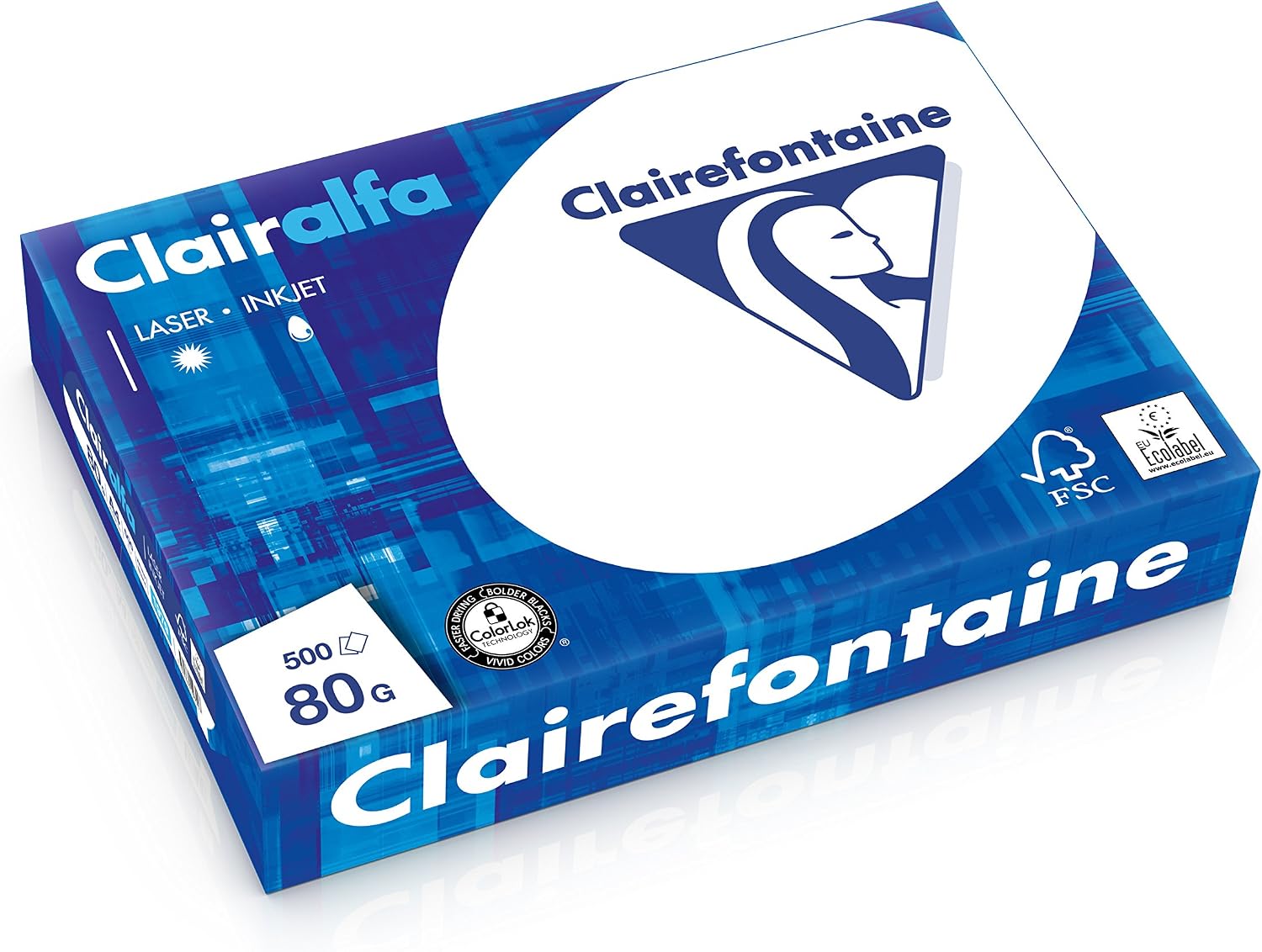 Clairefontaine 1979FFPC Clairalfa Opaque Printer Paper (5 x 500 Sheets, DIN A4, 21 x 29.7 cm, 80 g, Ideal for Everyday Copies and Prints, Pack of 5, White)