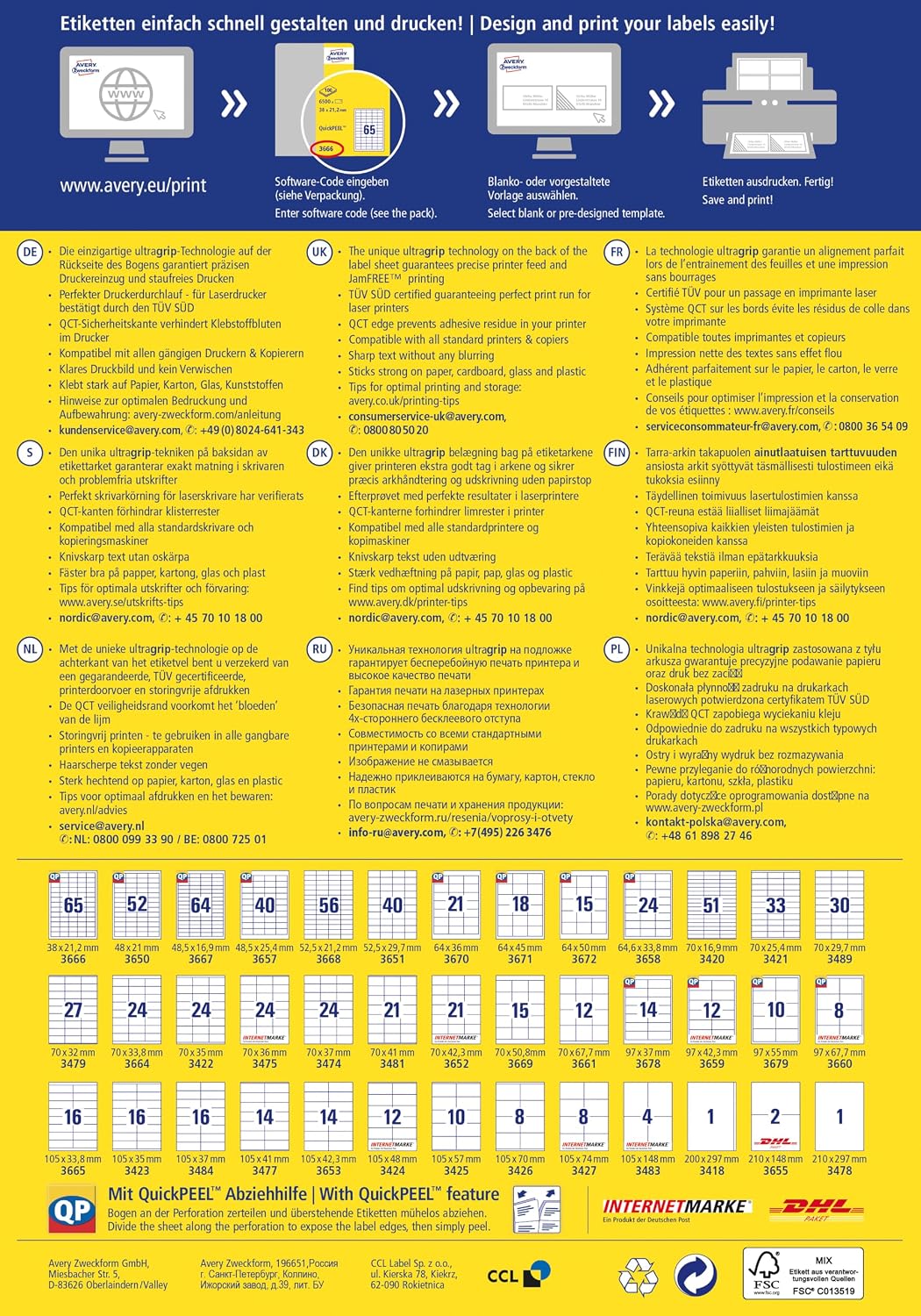 Avery Zweckform 3650 Universal Labels 48x21 mm for Inkjet Laser Copy White – Bild 12