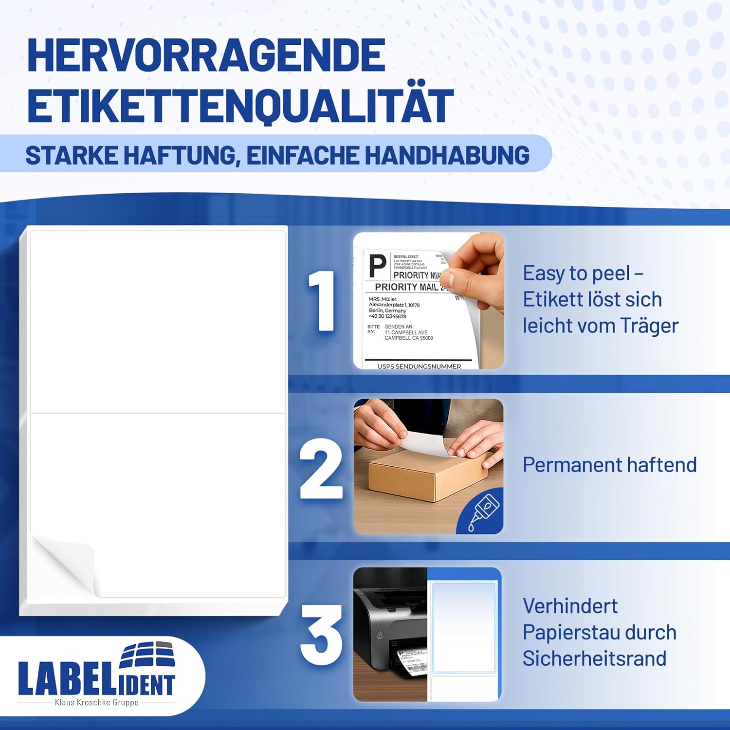 Labelident Laser Labels 210 x 148 mm, 2 Labels per A4 Sheet, 200 Labels (100 DIN A4 Sheets), Self-Adhesive, DIN A5 Address Stickers, Universal Labels for Laser & Inkjet Printers – Bild 3