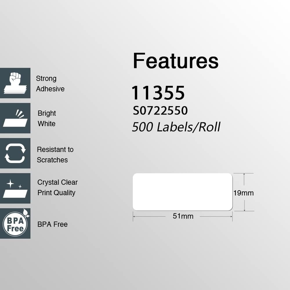 BETCKEY - 1 roll of 11355 self-adhesive labels compatible with DYMO S0722550, 19 mm x 51 mm, 500 multi-purpose labels for LabelWriter 450, 4XL not suitable for 550 or 5XL – Bild 3