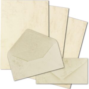 A4 Writing Paper Sets with DIN Long Envelopes, Wet Seal, Chamois Marbled (Cream), Matte Writing Paper with Envelopes 25 FarbenFroh by GUSTAV NEUSER