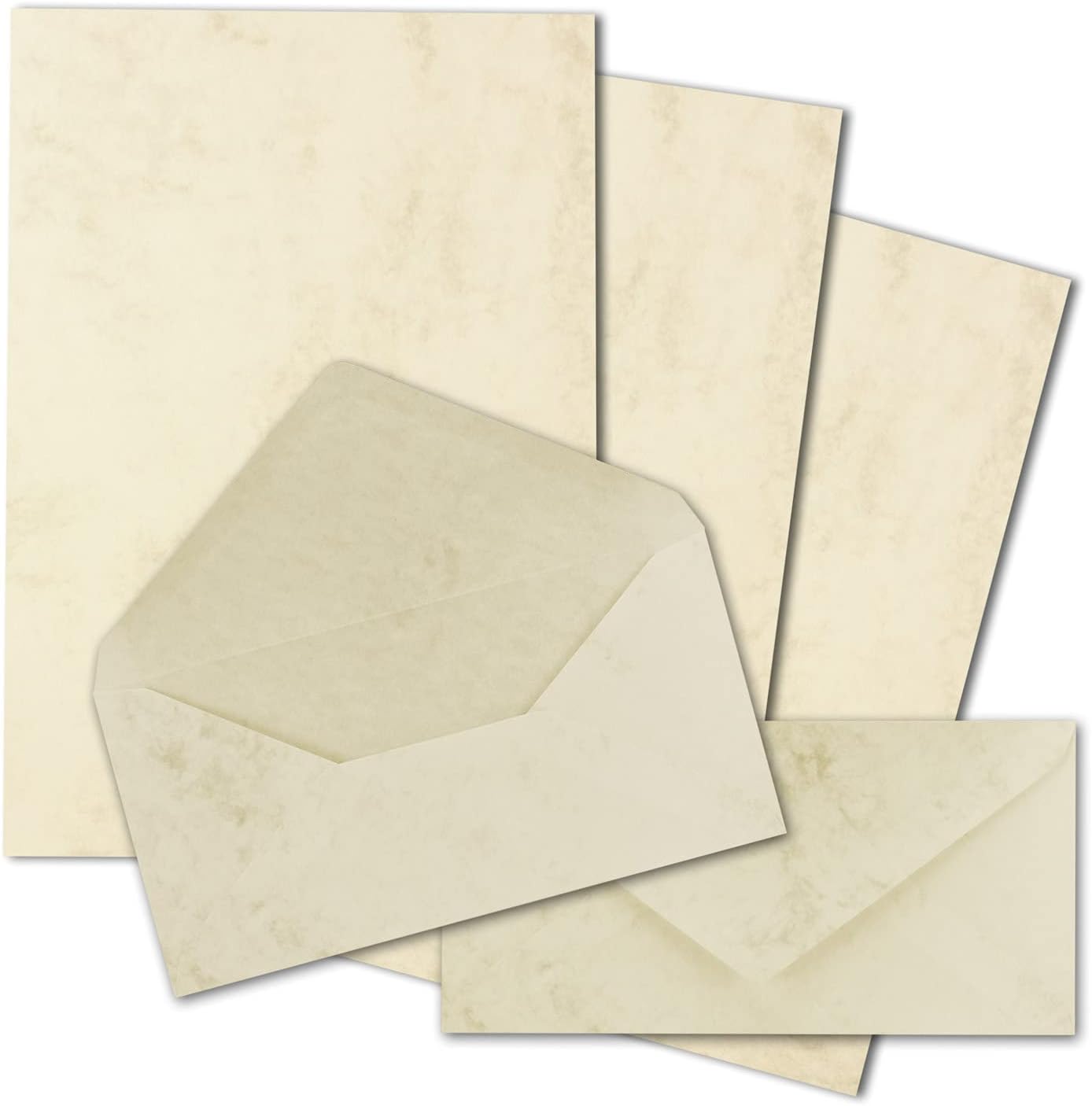 A4 Writing Paper Sets with DIN Long Envelopes, Wet Seal, Chamois Marbled (Cream), Matte Writing Paper with Envelopes 25 FarbenFroh by GUSTAV NEUSER