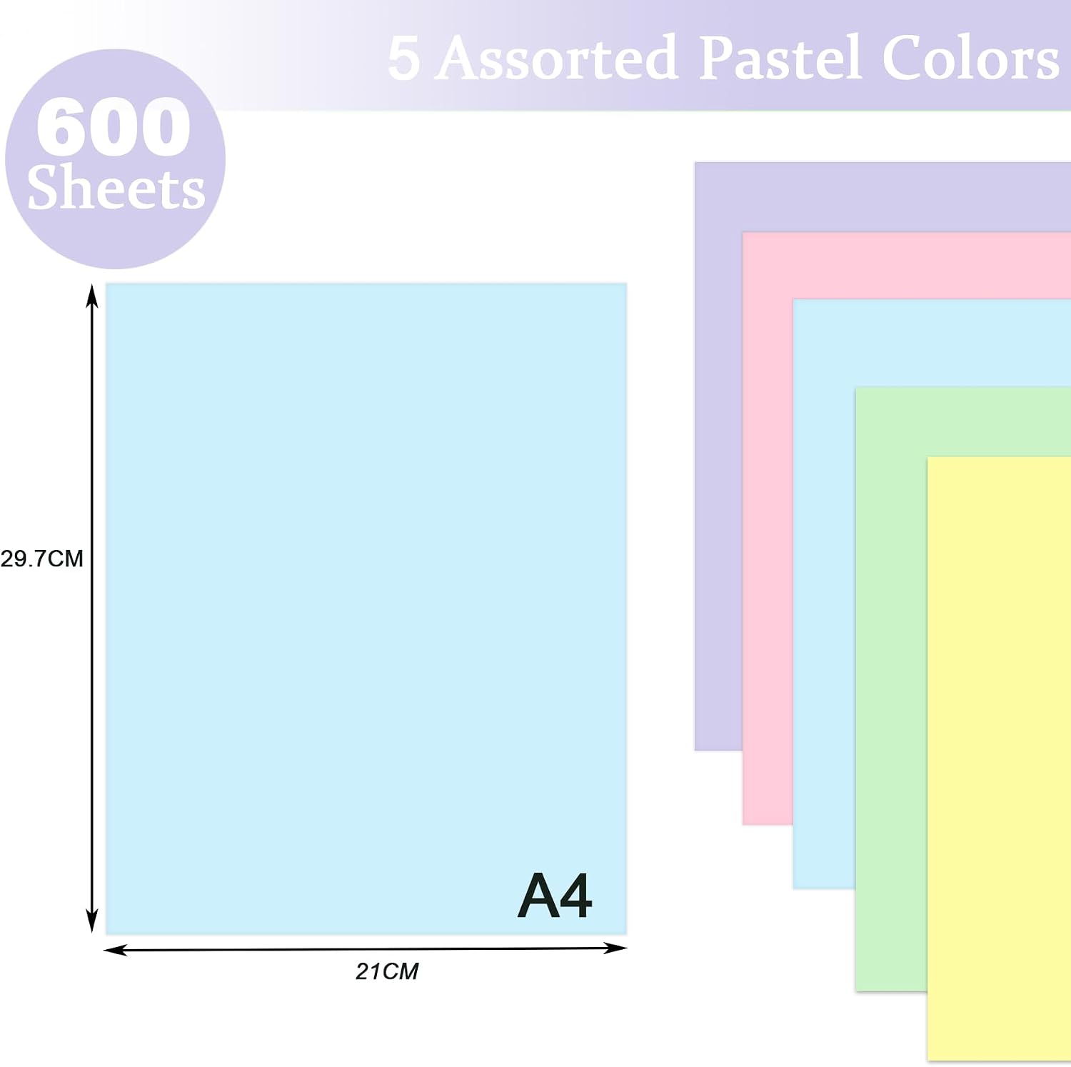 600 Sheets Coloured Paper A4 80gsm Printer Paper 5 Pastel Colours – Bild 2