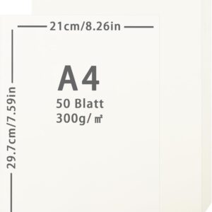 300 g/m² Beige Thick Paper A4, 50 Sheets, 297 x 210 mm, Thick, Printing Paper, Card Paper A4 for Arts and Crafts Invitations, Menu Cards, Wedding Cards, Office and Stationery