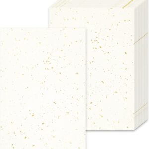 Acidea 50 Sheets Ivory A4 Paper, 120 g/m² A4 Cream Paper, One-sided Gold Foil Flakes Craft Paper, Coloured Paper, Certificate Paper, Used for Photo Album, Menu Card, Writing, Invitations, Letters