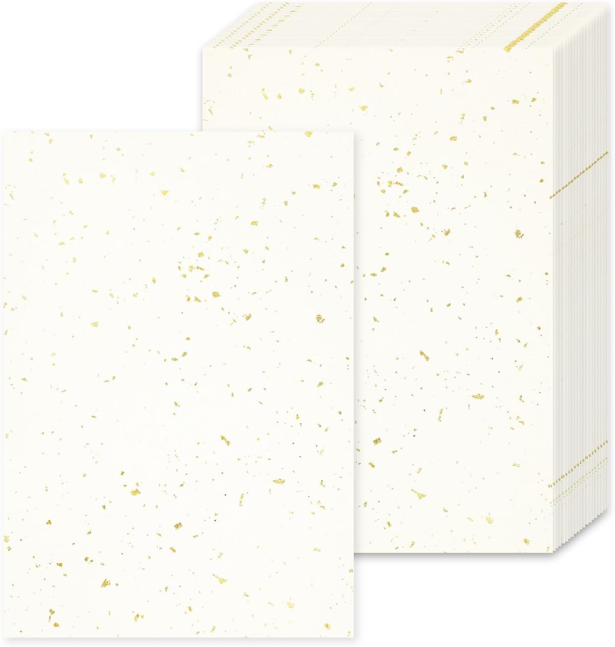 Acidea 50 Sheets Ivory A4 Paper, 120 g/m² A4 Cream Paper, One-sided Gold Foil Flakes Craft Paper, Coloured Paper, Certificate Paper, Used for Photo Album, Menu Card, Writing, Invitations, Letters