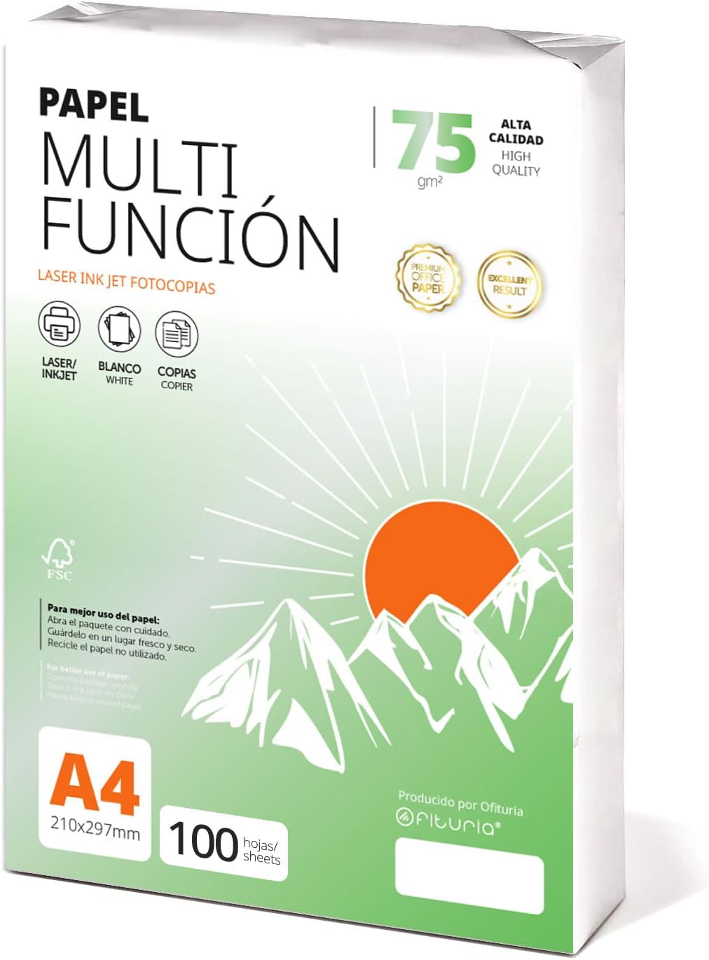 Ofituria A4 75 gsm 100 Sheets Multipurpose Paper for Laser Inkjet Printers, Copier, Office Supplies, School Supplies, Pack of 100 Sheets, 75 g
