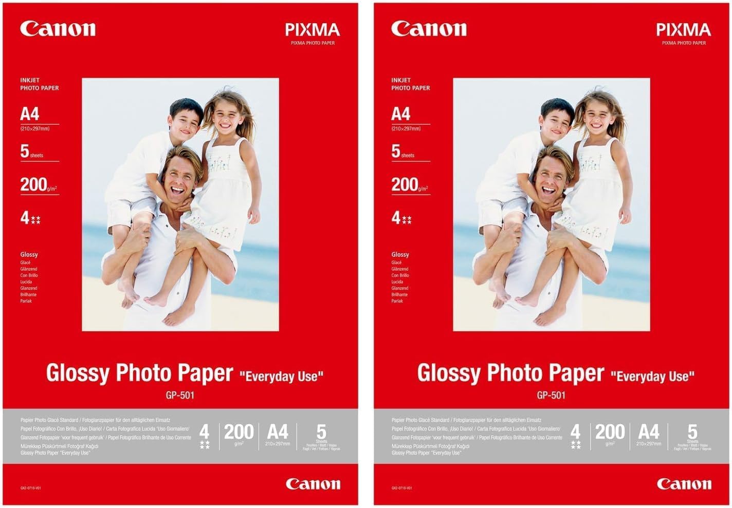 Canon Photo Paper GP-501 Glossy White - DIN A4 5 Sheets for Inkjet Printers - PIXMA Printer (170 g/m²) (Pack of 2)